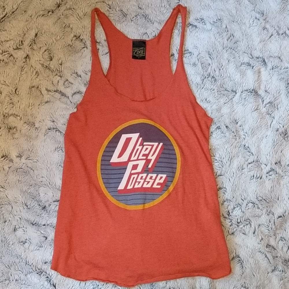 OBEY Posse racer back tank, burnt orange, small